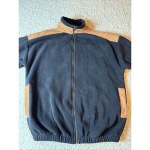 Polar Graphics Sedona Black Fleece Jacket L Made in USA Full Zip Suede Trim VTG